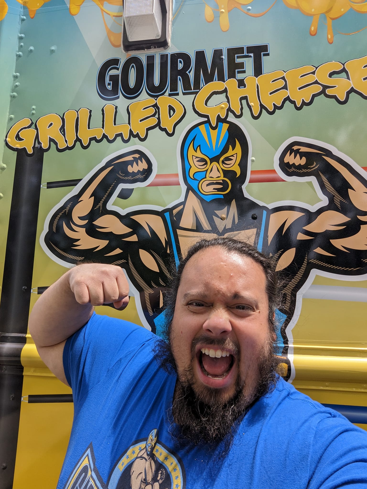 excited cheering food truck owner