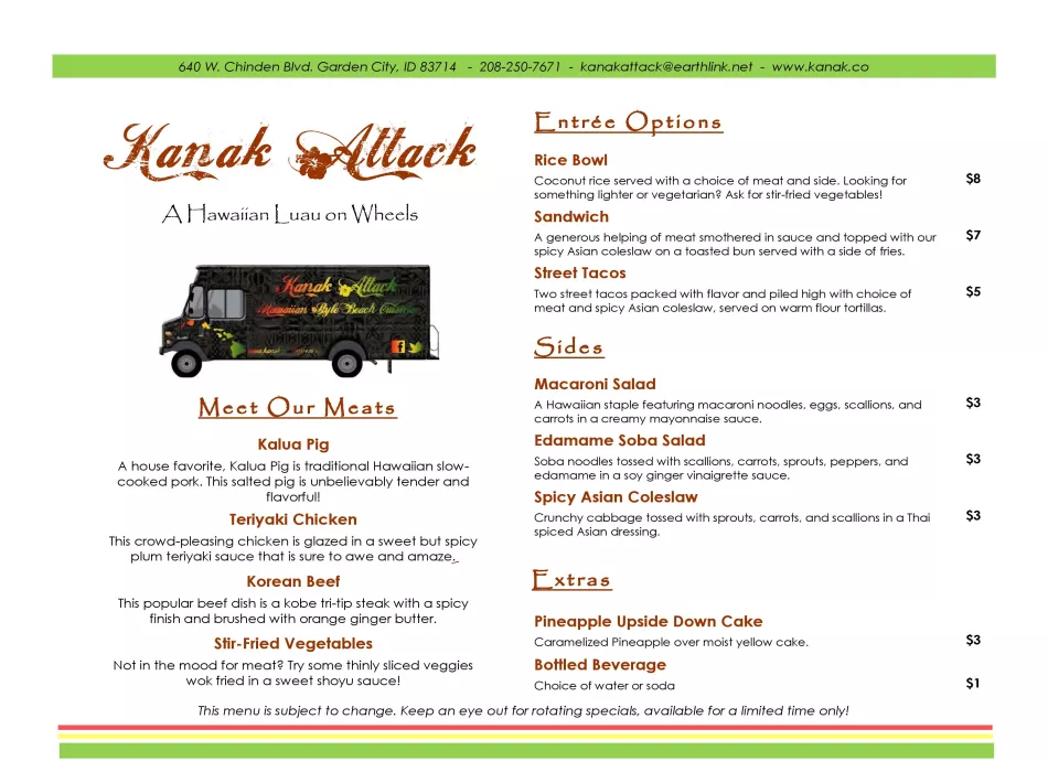 Food Truck Menu