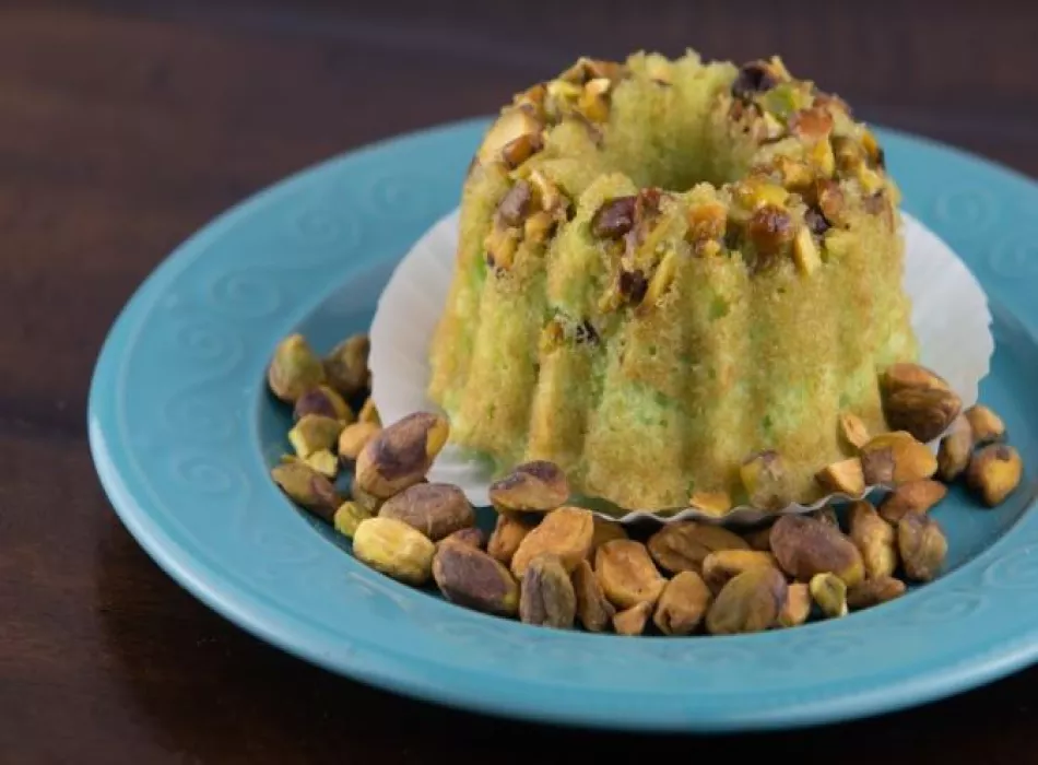 Pistachio Bundt Cake infused wit a rich Pecan Liqueur