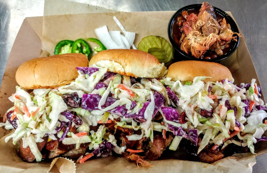 Pulled Pork Sliders Topped with Green Apple &amp; Pear Coleslaw