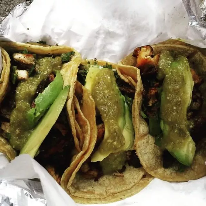 Skirt steak and chicken tacos with cilantro &amp; avocado