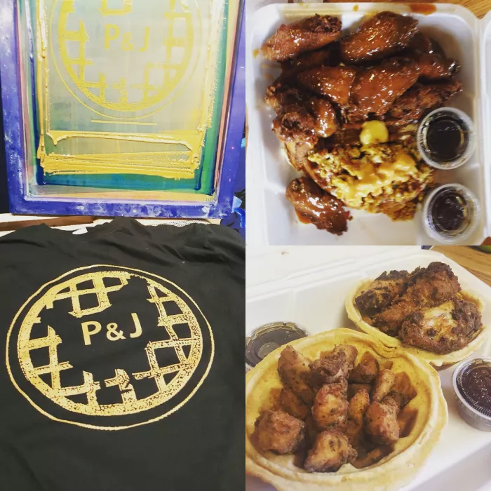 Waffle Bowl with chicken bites and our k spec with butterscotch caramel wings