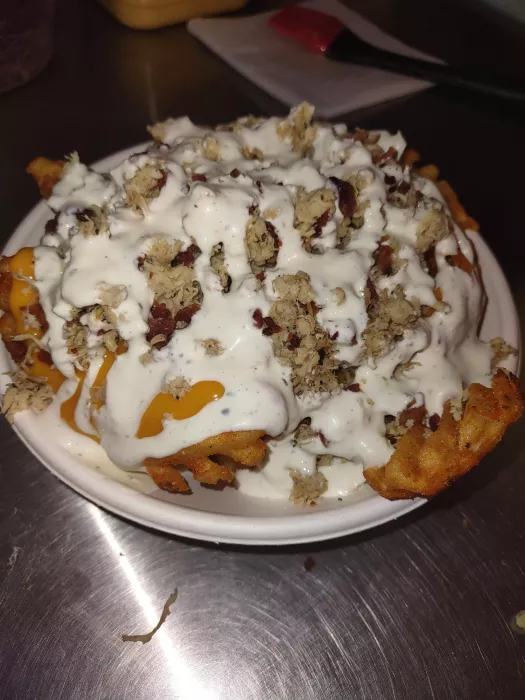 Seasoned Waffle Frys with CBR Toppings!