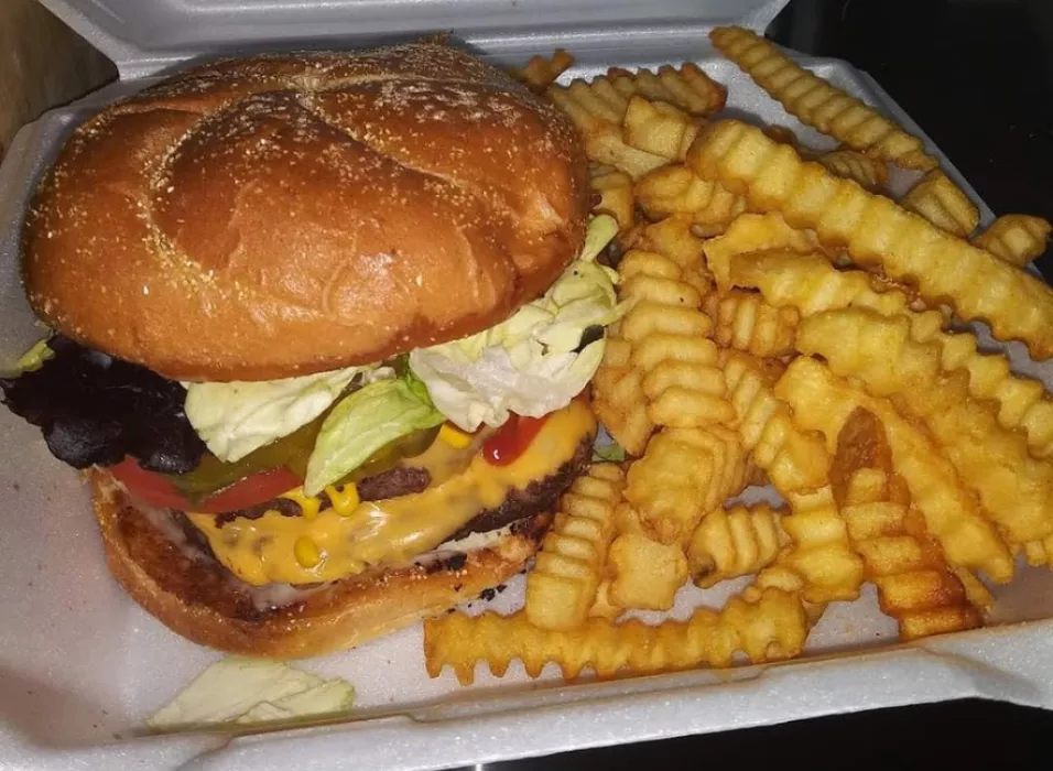 This is our delicious hand pattied beef burgers with seasoned fries
