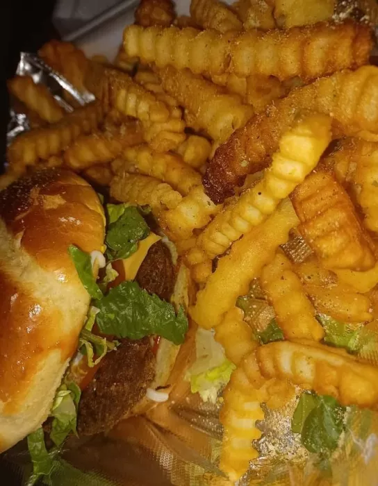 Chipotle Black Bean Burger with seasoned fries Vegan option