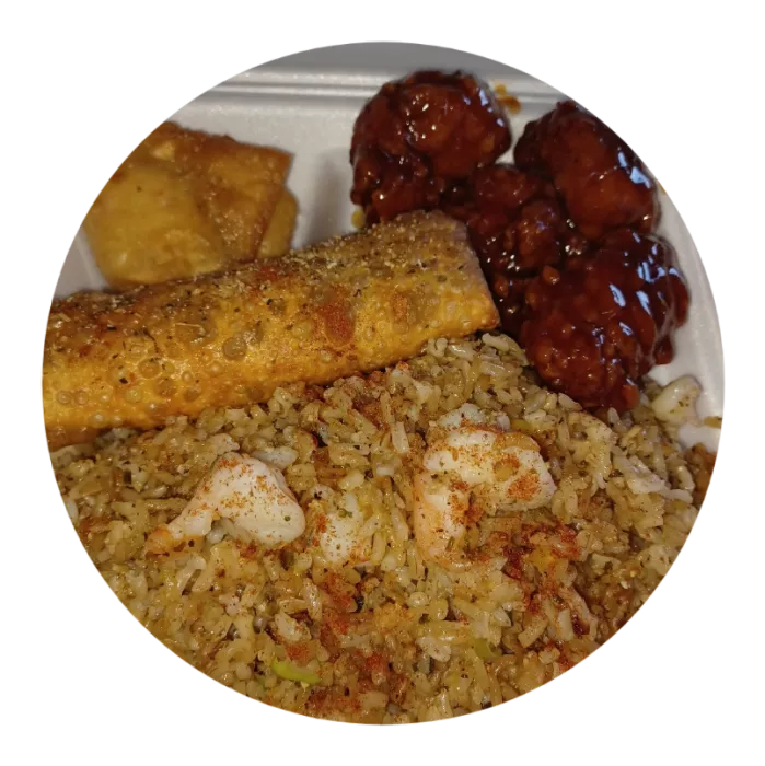 Southern-style Chicken Fried Rice Meal Crab Rangoon, Egg Roll, General Tso's Chicken