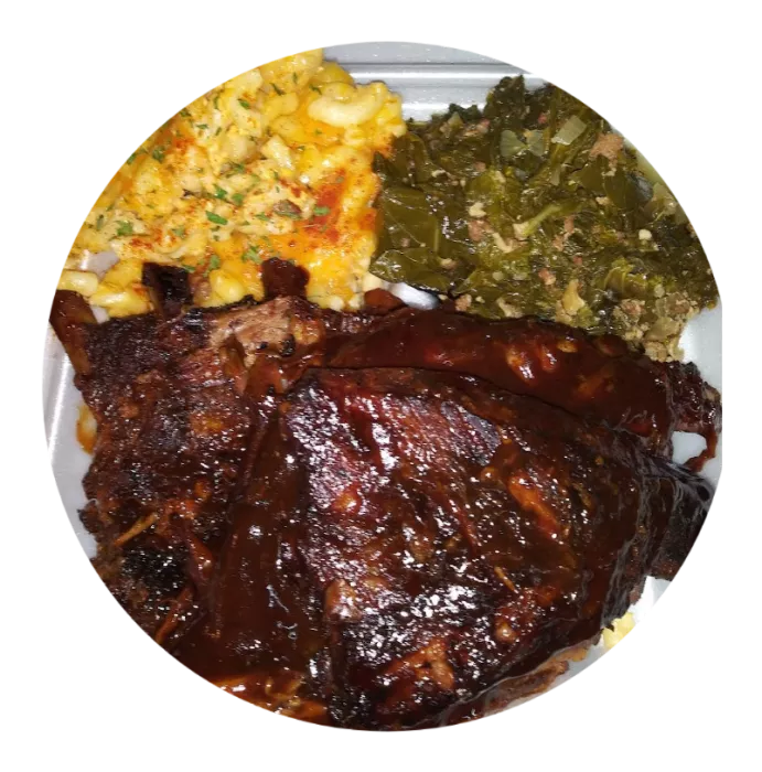 BBQ Ribs, Mac&amp;Cheese, and Greens