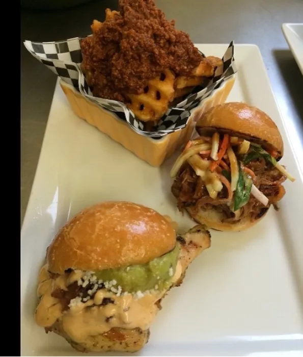 Chicken Avocado slider, Pulled Pork slider with Waffle fries